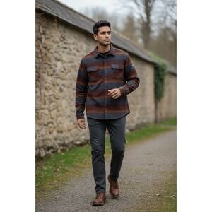 Kuhl Joyrydr Flannel Shirt Jacket Mens L Striped Sherpa Lined Outdoor Camping